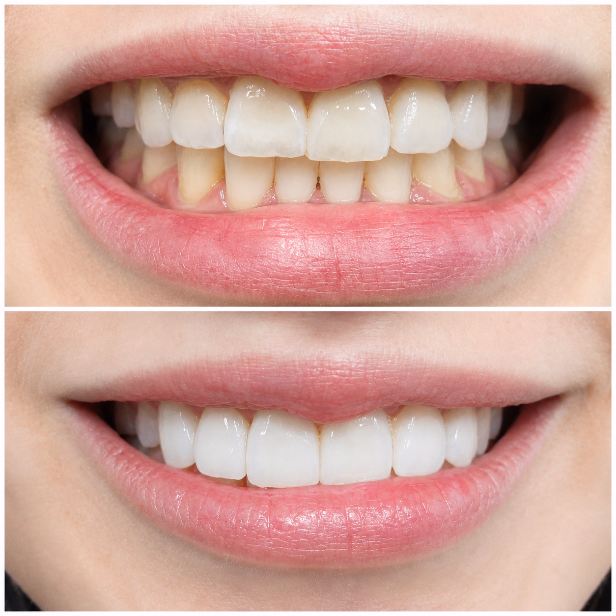Veneers restoring discolored and gapped front teeth into a brighter, more symmetrical and confident smile.