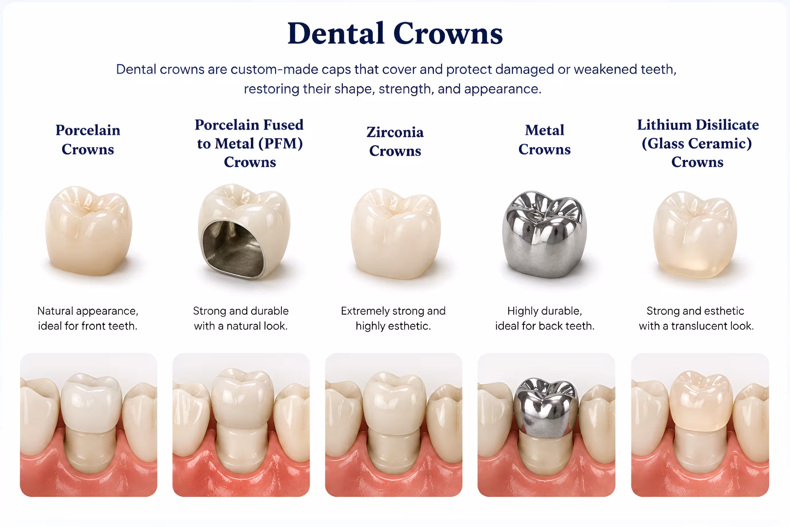 Comparison of Emax glass ceramic, zirconia, and porcelain fused to metal dental crown materials
