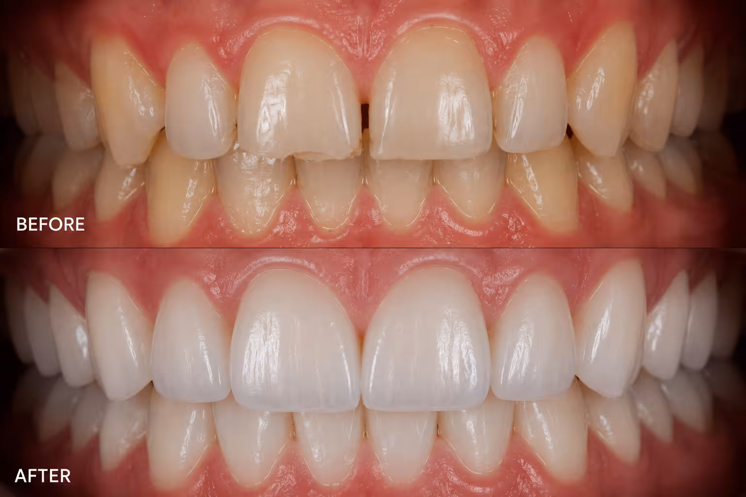 Close up of a natural smile enhanced with premium porcelain and IPS E-Max veneers.